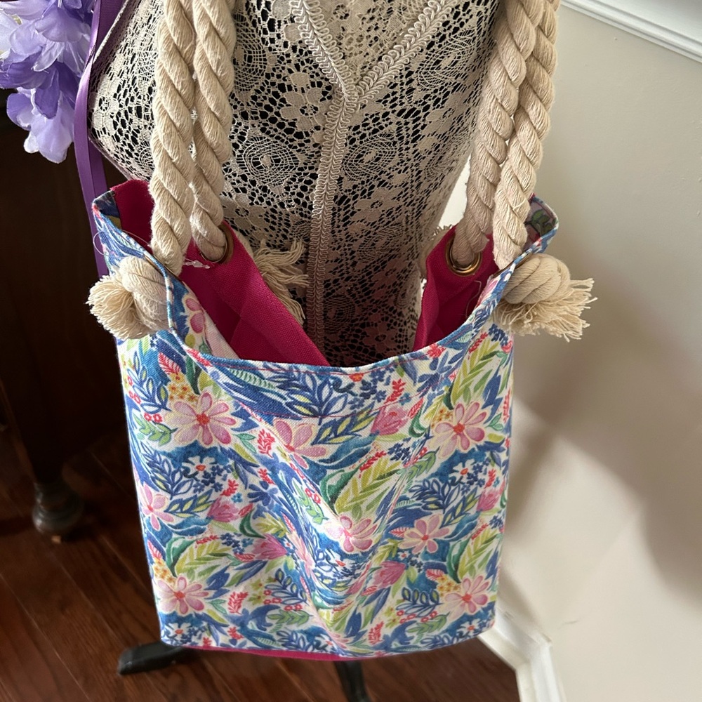 Floral Canvas Tote Bag with Rope Handles